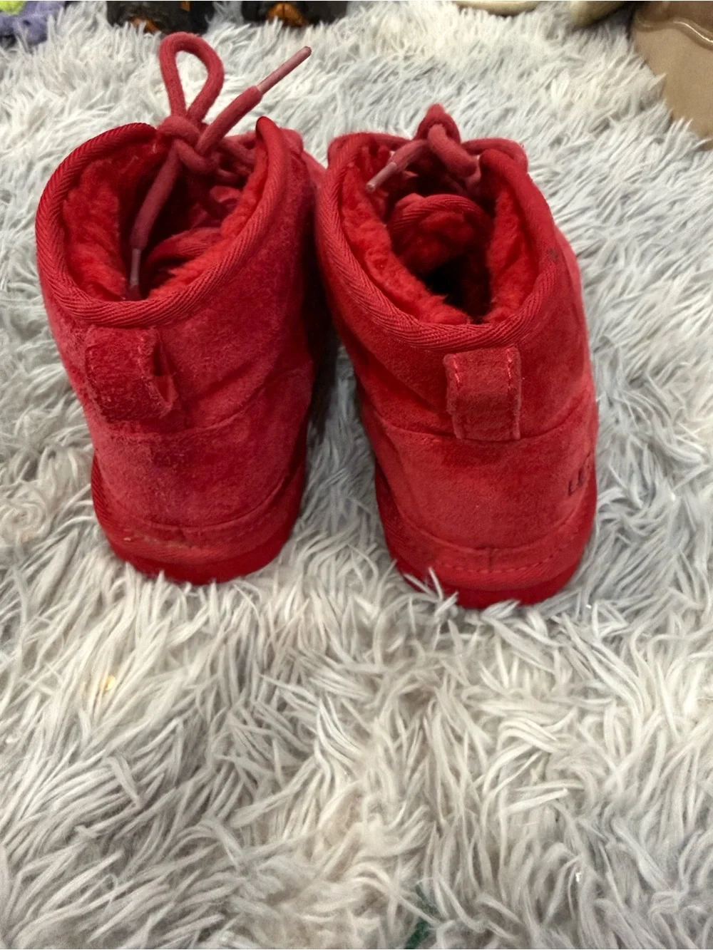 UGG Kids Red Suede Lace-Up Ankle Boots